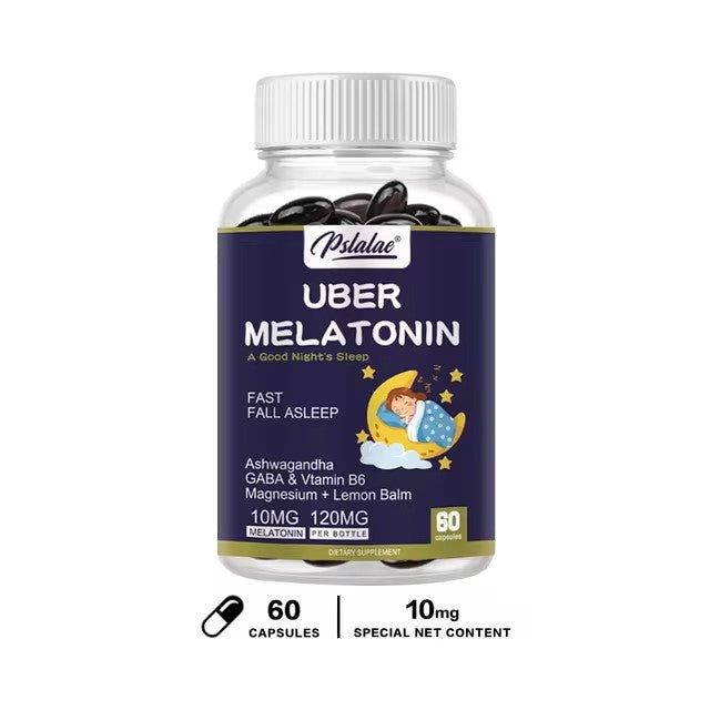 Melatonin 10mg-UMBER sa dodatcima 60 caps;8 u 1 Formula.; Za bolji relax-san i imunitet tokom sna(+GABA, ašvaganda, magnezijum, L-teanin, valerijanu, pasifloru, vitamin B6, vitamin B12, cink, Triptofan, aroma medeni balzam,Matičnjak);"PSLALAC" -USA