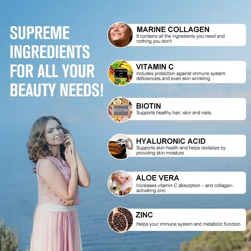 Morski Kolagen(Marine Collagen Hidrolizovani) 120 soft gell kapsula;Obogaćen sa Alojom,Vit.C,E Selenom,Vit,D,Hlauronskom kiselinom bitnim dodatcima,za vašu kožu,nokte,kosu i podmaldjivanje;REKLAMNA AKCIJSKA CIJENA !!!!