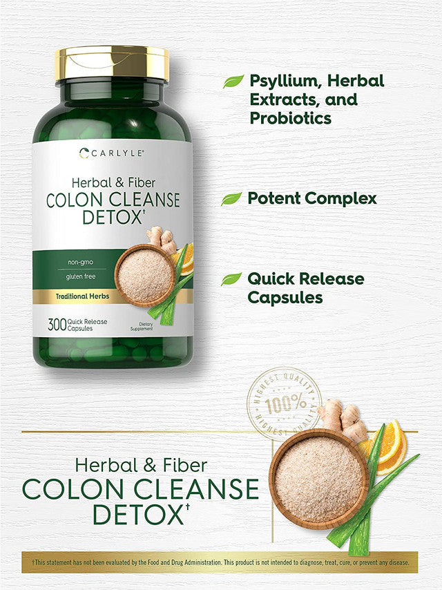 Herbal Colon Cleanse Detox(Biljna formula za detox debelog creva) 300 kapsula | Formula bez GMO i glutena;Carlyle USA