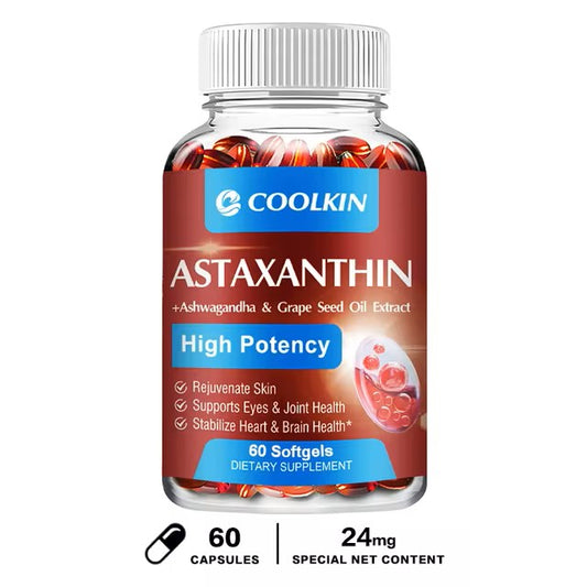 Astaksantin( Astaxanthin) +komplex- (visoke potencije 60 kaps. od 24mg u 2 kapsule) sa uljem sjemenki grožđa, ekstraktom Ashwagandha, organskim kokosovim uljem i MCT uljem za zdravlje kardiovaskularnog sistema,očiju,kože izglobova i imunitet