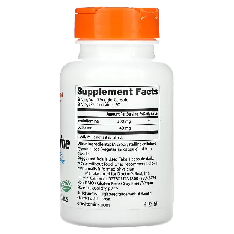 Benfotiamin 300mg/60 veg.caps.Pomaže u održavanju zdravog metabolizma glukoze i liječi Neuropatiju i sprečava stvaranje ZPG ( ZAVRŠNI PROIZVODI GLIKOLIZACIJE )-a,.Benfotiamin obećava i na području liječenja niza neuroloških i vaskularnih bolesti