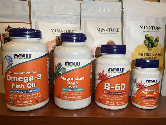 COMBO Br.1 ;4 artikla zajedno uz popust (Omega 3 Fish Oil/200 softGels + Magnezijum kapsule (400 mg/180 caps.) + Vit.B-50 komplex/100caps. + Vit.D-3 5000IU/120 tableta);BESPLATNA DOSTAVA!