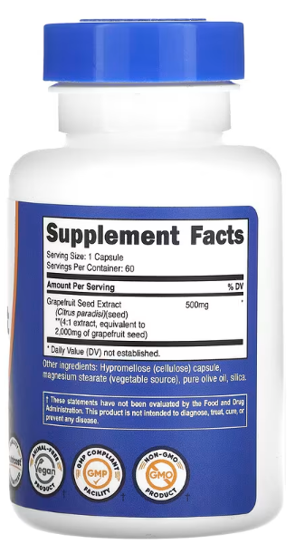 Ekstrakt sjemenki grejpfruta(Grapefruit Seed Extract),2.000 mg, 60 kaps.Podrška zdravlju srca,vaskularnog sistema,Imunitetu i digestivnom traktu;NUTRICOST-USA