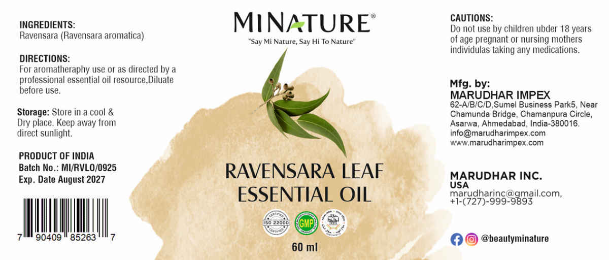 Ravensara ulje(iz lista) 60ml-"Mi Nature";100% Čisto Esencijalno Ulje; za Herpes,Humani papiloma virus (HPV), Virusne infekcije i infekcije disajnog trakta i prosora... Prirodna antivirusna, respiratorna i emocionalna podrška , Akciska cijena