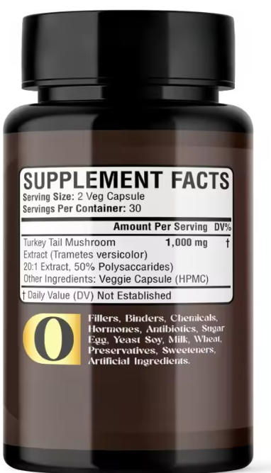 Turkey Tail Mushrom-Extract 60 caps.Proizvedeno u SAD-u - Ekstrakt plodnih tijela gljive - 1000 mg, 50% polisaharida - Podrška Imunitetu i antioksidativne prednosti.Reklamna aksiska cijena sa popustom