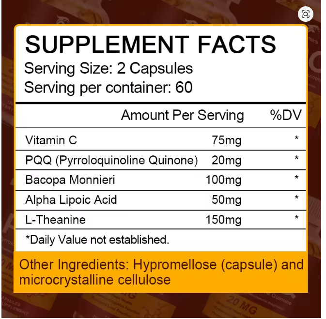 PQQ 20mg sa dodatcima(Vit.C,Bacopa,Alfa Lipolik Acid i L-Theanine),60 softgell uljane kapsule;Podrška za srce,energiju,bolji san,mitohondrije i mentalno-opšte zdravlje ;Reklamna akcija 2 kom + 1 gratis