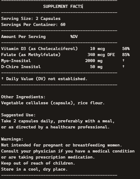 Mio&D-Chiro-Inozitol;u 2 kapsule sadrži Myo-Inositola2000mg + D-Chiro inozito 30mg;120 kapsula s Folatom 340mgDFE +-Ograničene količine!