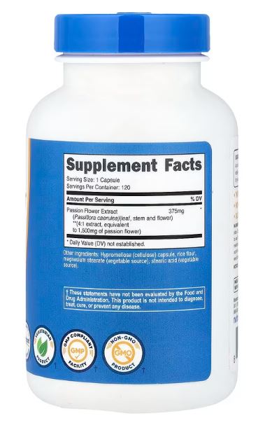 Paaion Flower 375mg-120 kaps;Ekstrakt "cvijeta strasti", 1.500 mg kao 40:1.;Nutricost-USA;Prirodna podrška smirenju i opuštanju
