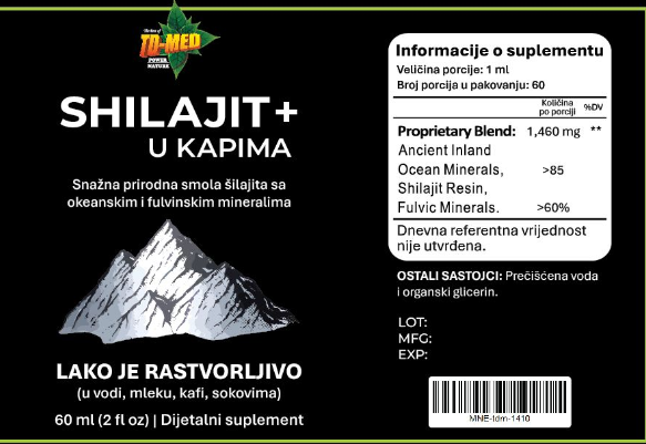 Shilajit u kapima 60ml-1460mg,Lako rastvorljivo ,100%prirodno sa sertifikatom,sa >60%Filvinske kiseline;>85 svih minerala;Prvi put kod nas,Za više energije i vitalnosti..Reklamna akciska cijena.