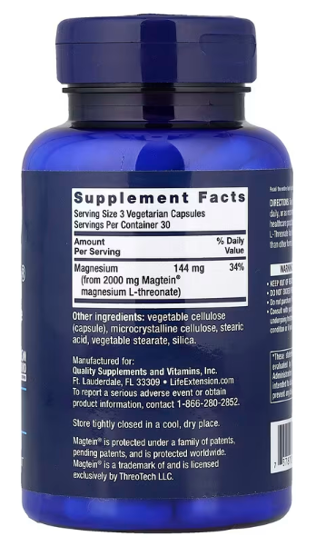 Neuro-Mag®,-MAGTEIN ;Magnezijum L-treonat, 90 vegetarijanskih kapsula ;Life Extension-USA;-Kognitivna podrška za mozak; Podrška kratkoročnom pamćenju;AKCISKA cijena,ograničena koliočina...!