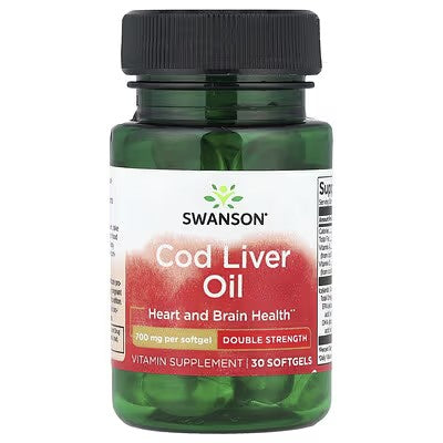Cod Liver Oil-Ulje jetre bakalara,(dvostruka jačina), 30 mekih kapsula;700mg,Zdravlje srca,očiju i mozga.Može pomoći u smanjenju akcioznosti i u lečenju čira na želudcu;SWANSON USA