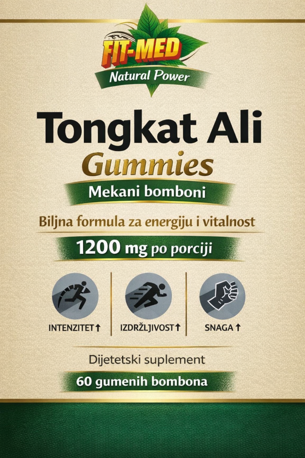 Tongkat Ali sa Horny Goad Weed;gumies-60 kom.Sa 1000 mg Tongkat Ali 300:1 i 200 mg Horny Goat Weed ekstrakta, za podršku performansama, fokusu i seksualnom zdravlju.idealno za sportiste i starije osobe sa manjkom energije