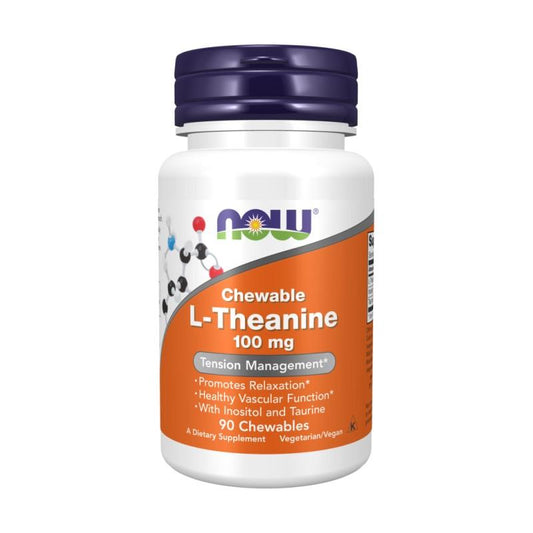 L-Teanin(L-Theanine) 100 mg, 90 tableta za žvakanje;NOW Foods-USA;Za bolje opuštanje i manje uznemirenosti,za zdravu vaskularnu funkciju kroz ovaj opuštajući efekat,za bolji i stabilniji san