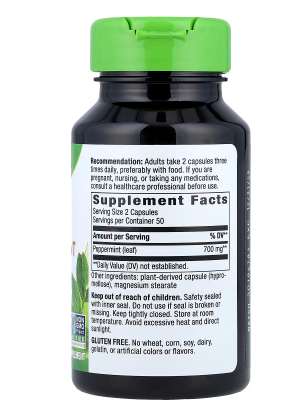 Pepermint list-60 kaps;(Permint Leaf),Listovi Paprene Metvice,100 veg.kaps.(350 mg po kapsuli),za digestivnu podršku, smanjenje nadutosti i grčeva, ublažavanje glavobolje i stresa, te osvežavanje daha;Nature's Way USA