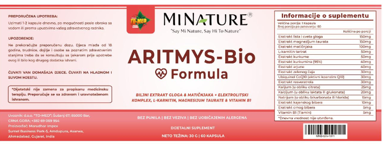 ARITMYS-Bio Formula;60 caps–. Podržava energiju, cirkulaciju i stabilan ritam srca,i kod blagih Aritmija,Tahikardija."REKLAMNA AKCIJA" u cijeni za ovaj jedinstveni suprement!