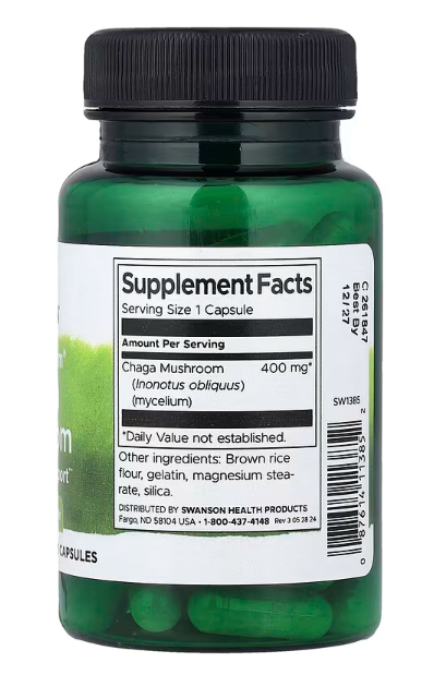 Ruska Čaga(Chaga) Brezina gljiva, 400 mg, 60 kapsula(Full Spectrum®)-Swanson USA;za vaš imunitet,najviši Izvor antioksidansa,poželjno i za povišen krni pritisak