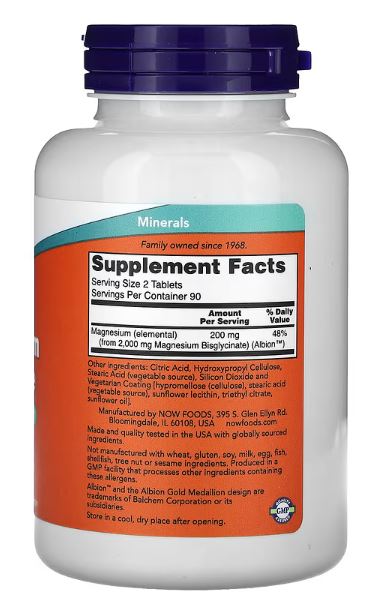 Magnezijum Glicinat(Glycinate),180 tableta (100 mg po tableti); NOW FOODS USA;“zlatni standard”, apsorpcija do 80%, blag za probavu, idealan kod stresa, nesanice i napetosti mišića.Opušta krvne sudove i srcu stabiliše ritam...Preporuka i za sportiste..