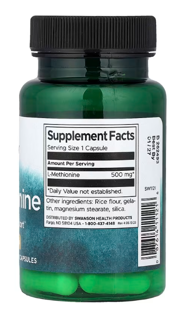 L-Methionine(L-Metionin) 500mg-30 caps.;Podržava detoxifikaciju jetre( i kod problema masne jetre) detox od teških metala i problema kod zglobova i artistisa Swanson-USA