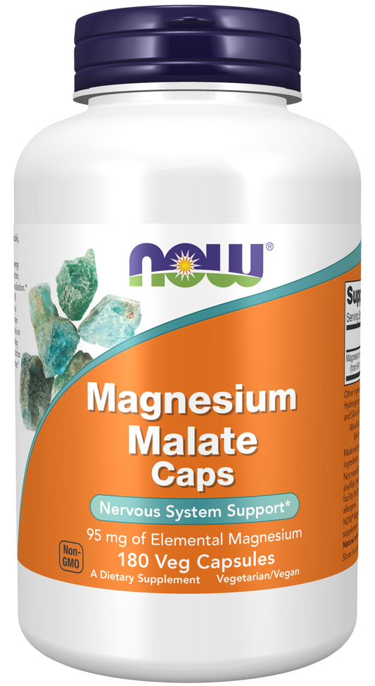 Magnezium  Malat(Malate) 180 kapsula,Now Foods USA;Podrška nervnon sistemu i veše energije,kod hroničnog bola i za mišićne funkcije,za manje stresa i bolje raspoloženje