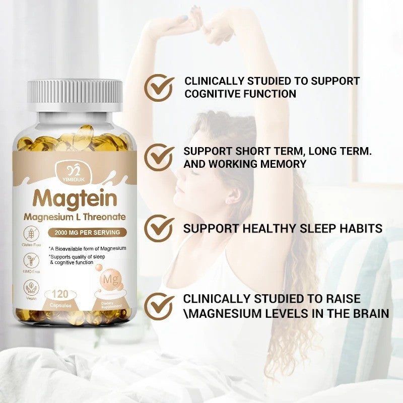 MAGTEIN-Magnesium L-Threonate 120 kaps.,2000mg doza u 2 kaps;Moćan dodatak za mentalnu oštrinu i opšte blagostanje!za opušten san i pomaže u koncentraciji i fokusu, to daje osjećaj povećane energije i produktivnosti tokom dana