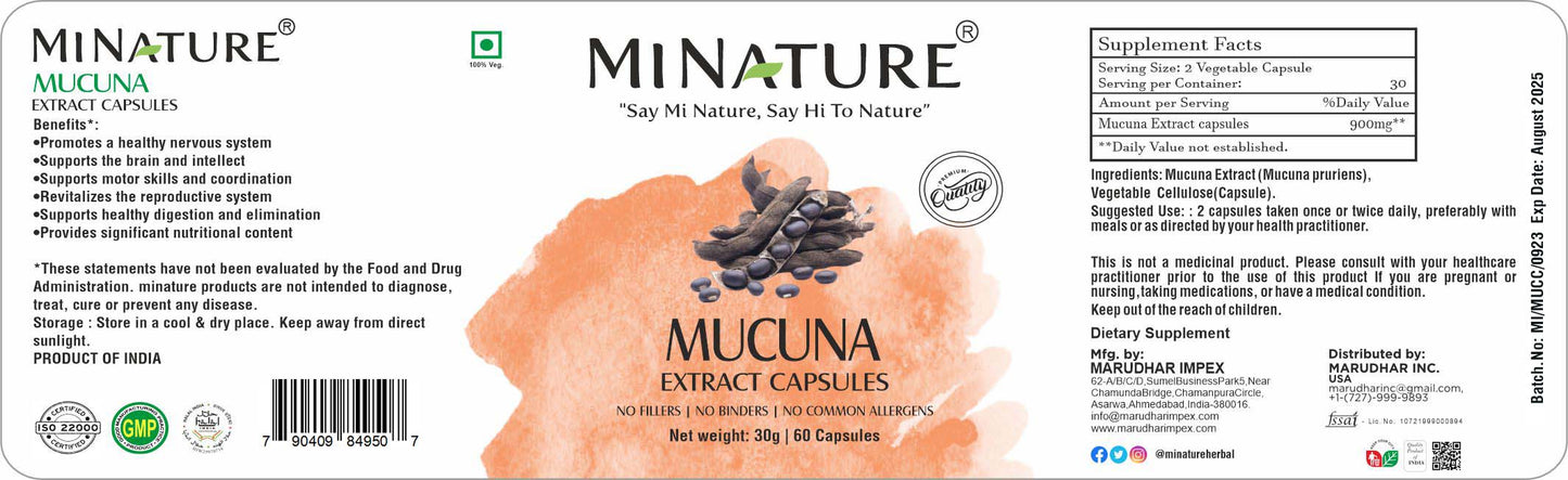 Mukuna ( Mucuna) 450mg 60 kapsula Extract-Mi Nature; Indija original