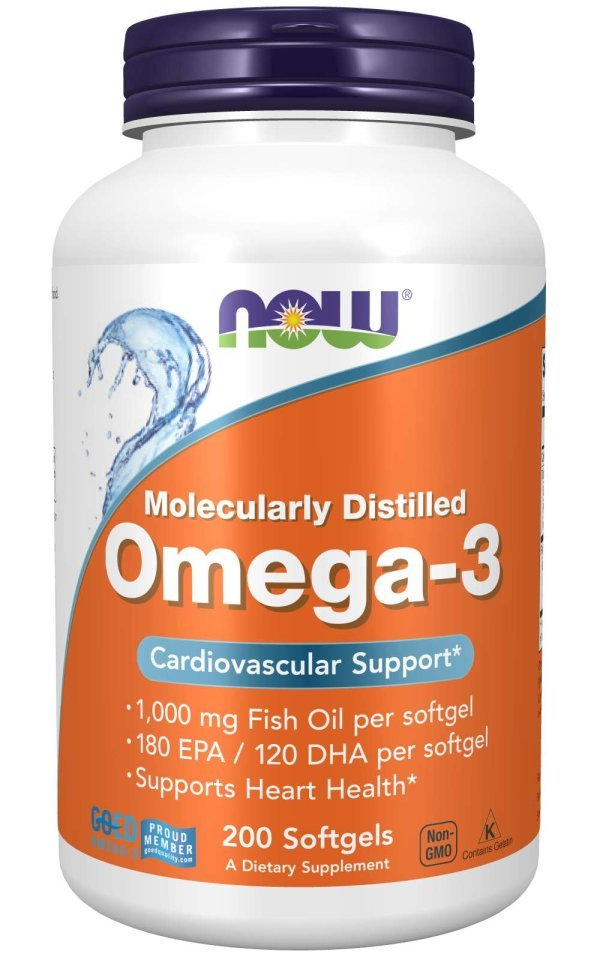 Omega-3 Fish Oil, 1000mg / 180 EPA/120 DHA, 200 ribljih mekih kaps-Now Foods USA * Veliko pakovanje Extra čistoće za 100 dana upotrebe)