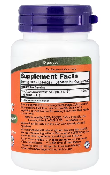 OralBiotic,(OralBiotic®, 60 pastila)-Now Foods USA,BLIS K12 je specifičan probiotski soj ,dobrobiti za grlo, usta,Infekcija nosa, i imunitet, posebno kod djece i osoba sa čestim infekcijama