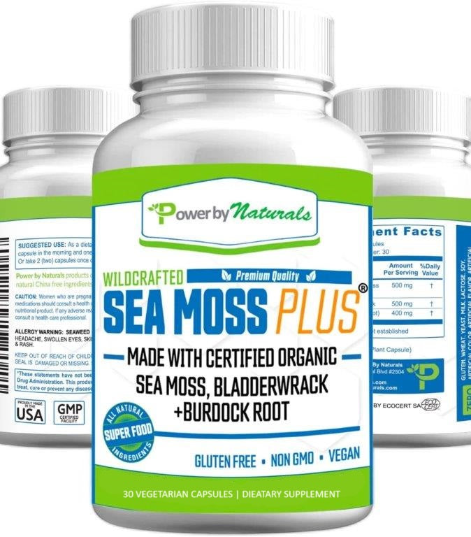 Sea Moss Plus (Irska morska Mahovina obogaćeno sa) + Bladderwrack + korijen Čička; 30 kapsula-;Powered by Naturals-USA; širok spektar zdravstvenih prednosti