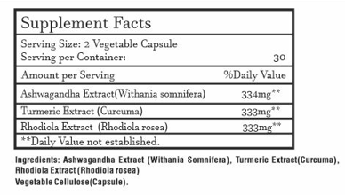 ASHWAGANDHA • TURMERIC • RHODIOLA 60 caps."Mi Nature"-Indija;Prirodna snaga za smirenje, energiju i mentalnu jasnoću.