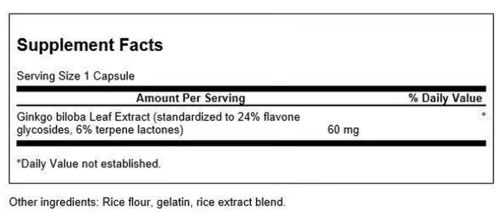 Ginkgo Biloba Extract,60 mg, 30 Caps.Swanson-USA;Podrška za mozak, pamćenju-memoriji i mentalne budnosti
