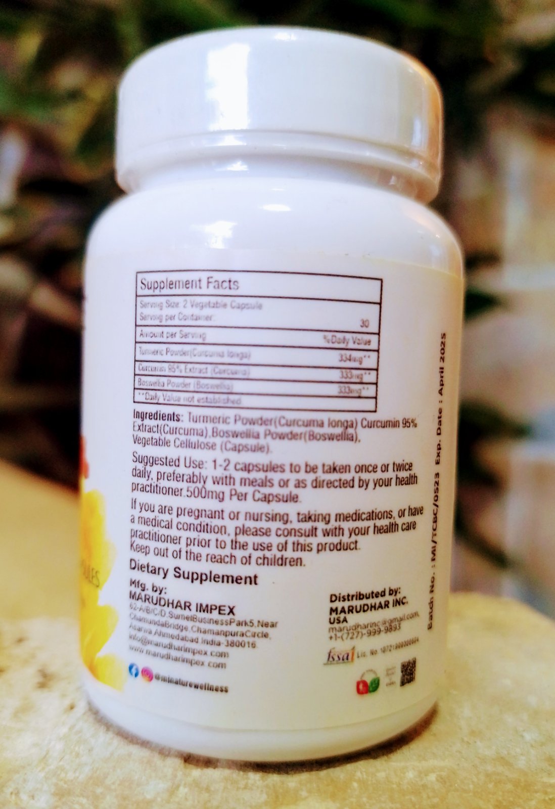 Kurkuma (Turmeric) sa dodatcima: Kurkuminom 95% + Boswellia(Indiski Tamjan):dnevna doza 1000mg-60 caps.-;Mi Nature; Za vaše bolne zglobove i još mnogo toga...