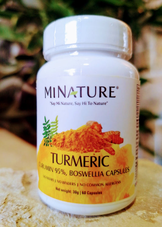 Kurkuma (Turmeric) sa dodatcima:  Kurkuminom 95% + Boswellia(Indiski Tamjan):dnevna doza 1000mg-60 caps.-;Mi Nature; Za vaše bolne zglobove i još mnogo toga...