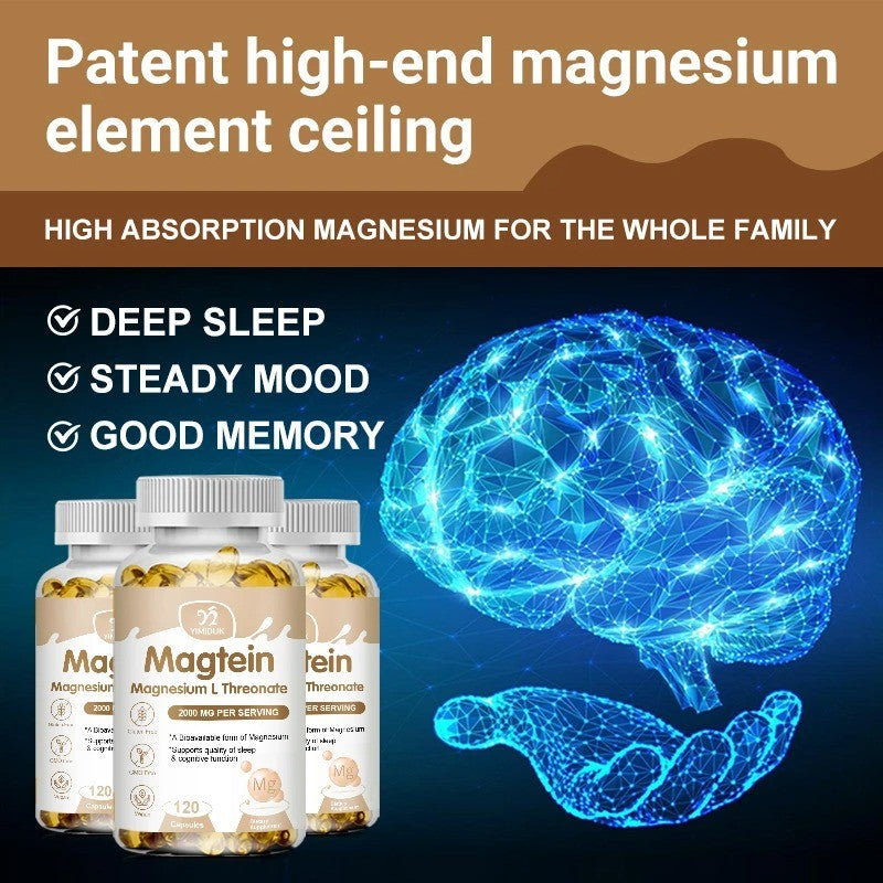 MAGTEIN-Magnesium L-Threonate 60 kaps.,2000mg doza u 2 kaps;Moćan dodatak za mentalnu oštrinu i opšte blagostanje!za opušten san i pomaže u koncentraciji i fokusu, to daje osjećaj povećane energije i produktivnosti tokom dana