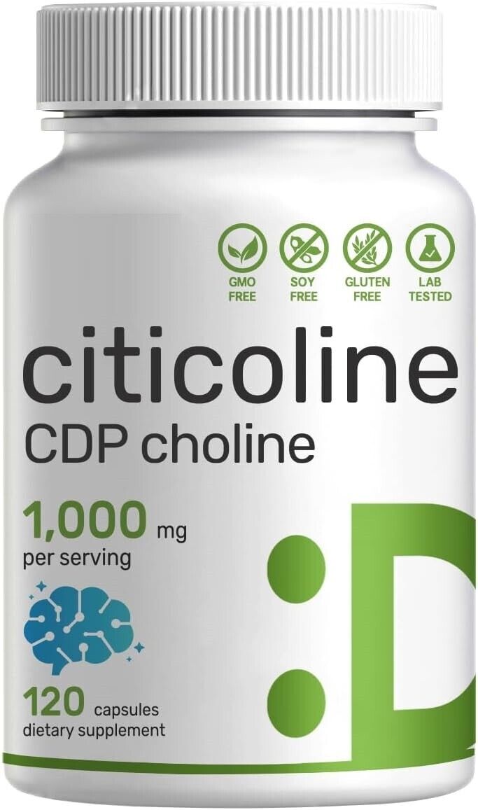 Citicoline 1000,g-60 caps;CDP-Holin;dodatak za podršku zdravlju mozga(Poboljšanje pamćenja i učenja;fokusa i koncentracije;Poboljšanje cerebralne cirkulacije....
