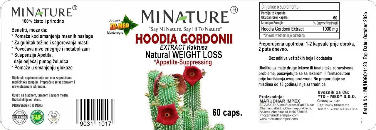 HODIA GORDONII 60 caps/1000mg;(vrsta kaktusa)-Suspenzor APETITA zbog mršavljenja i celulita ,"Mi Nature"-