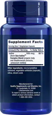 Sea Iodine,Morski jod kapsule +Kalijum Jodid i extrat joda iz morske alge 1000mcg,Life Extension USA; Bitno za štitnu žlezdu,dermatološke probleme i pomoć kod efekata izlaganja radijaciji