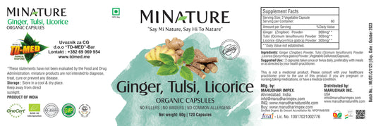 Ginger Tulsi & Licorice,120 caps. Min Nature Indija
