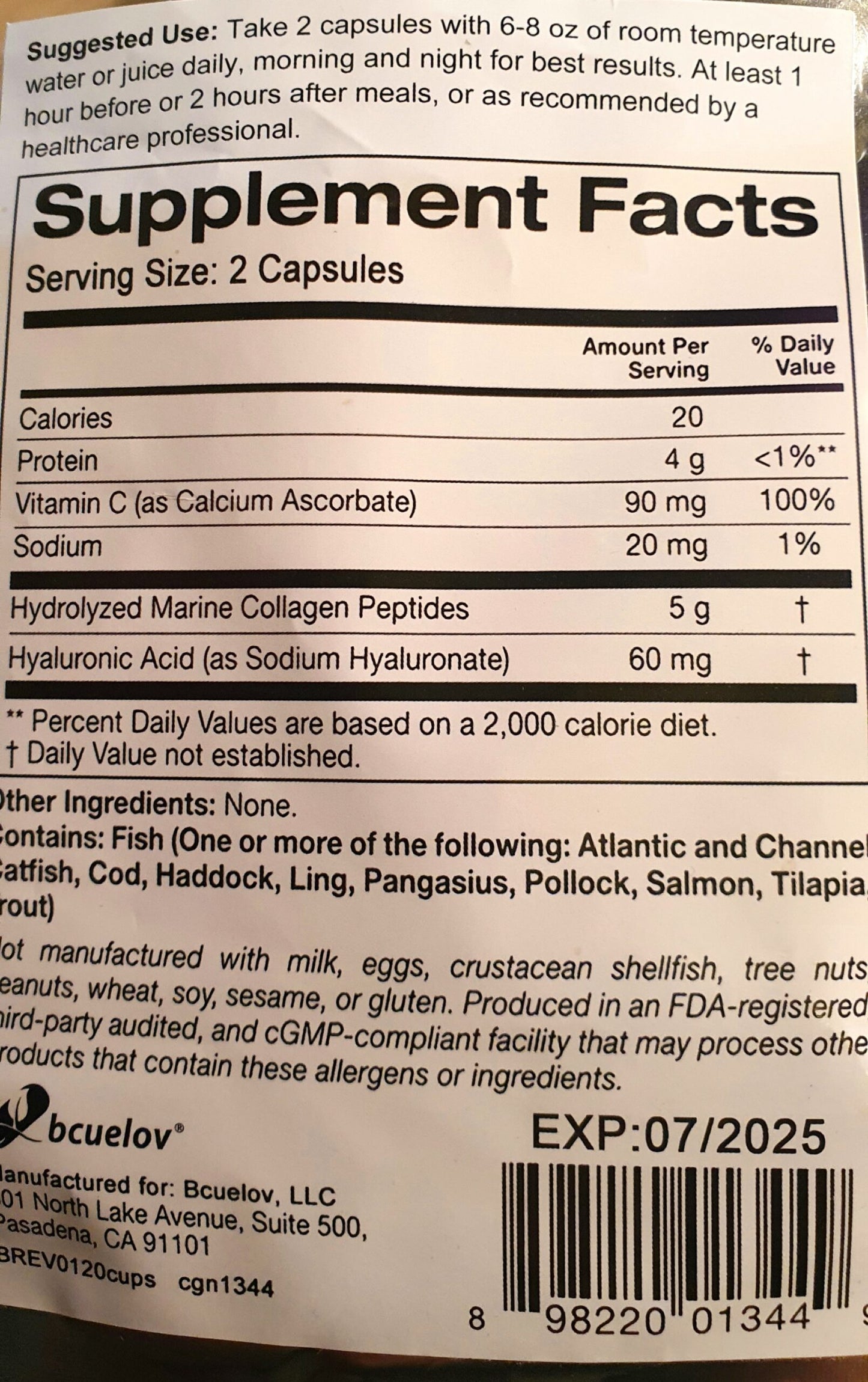 Morski Hidrolizovani Kolagen Max sa 60 sofgel caps.- + Hayaluronic Acid + Vit.C - Bcuelov USA