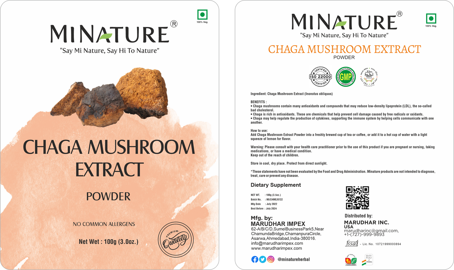 CHAGA-ČAGA EXTRACT gljive 10:1 100g, Marudhar Impex-Mi Nature Original