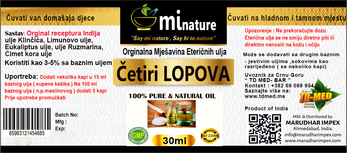 4 LOPOVA Eterično ulje 30ml ,Original receptura,Organik Mješavina Eteričnih ulja, Marudhar Impex Indija