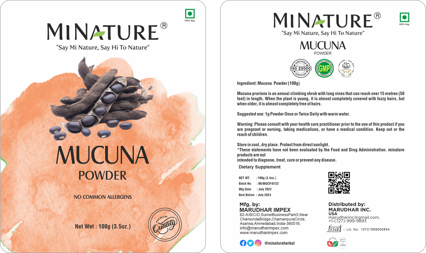 Mucuna prah 100g-Orhanic Indija Mi Nature