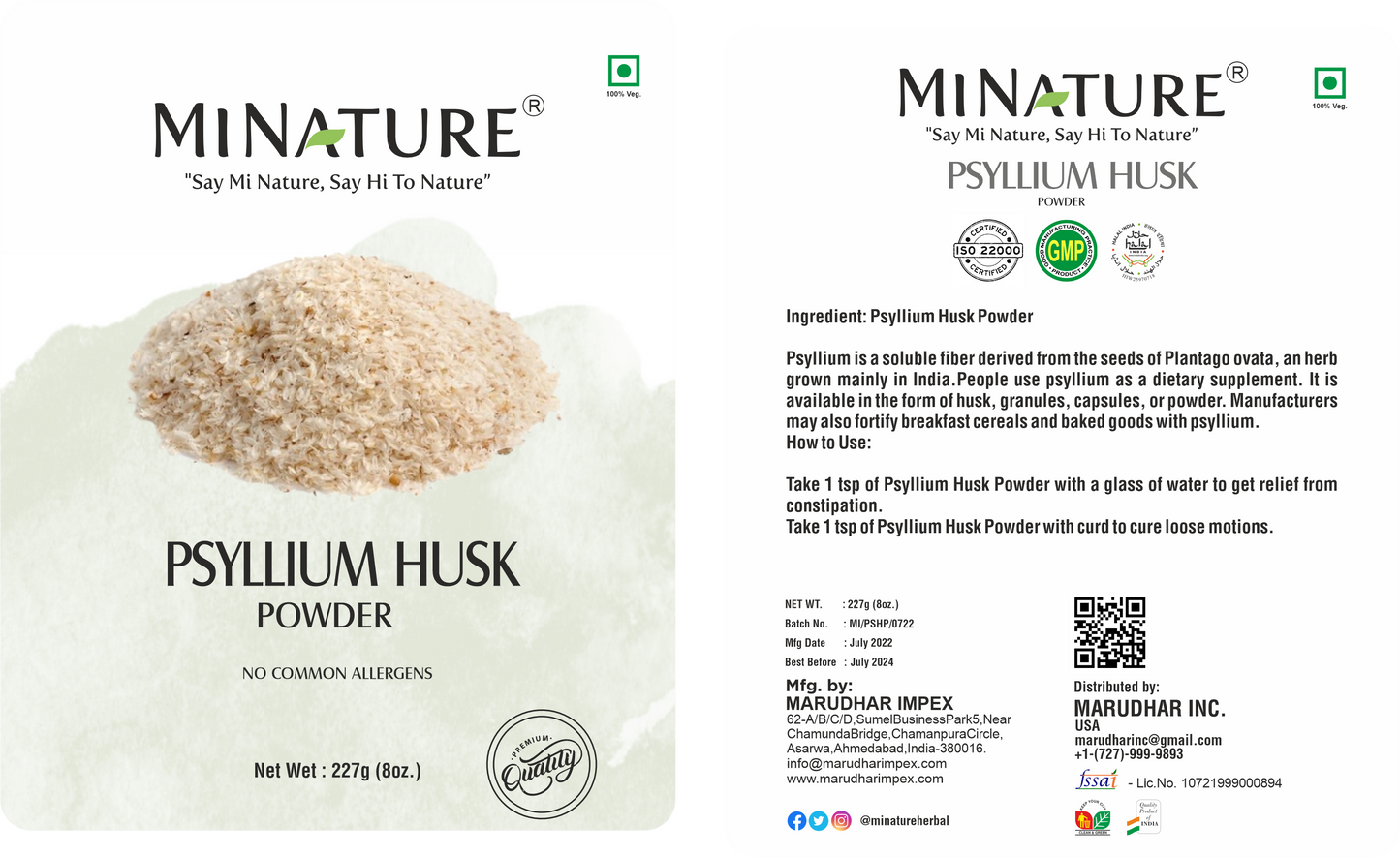 Psyllium Husk prah 227g-Organic , Indija Mi Nature