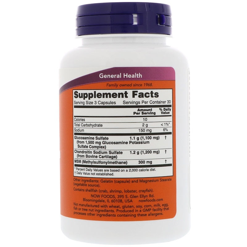 Glucosamine & Chondroitine with MSM-sumpor 90 kapsula-Now Foods USA