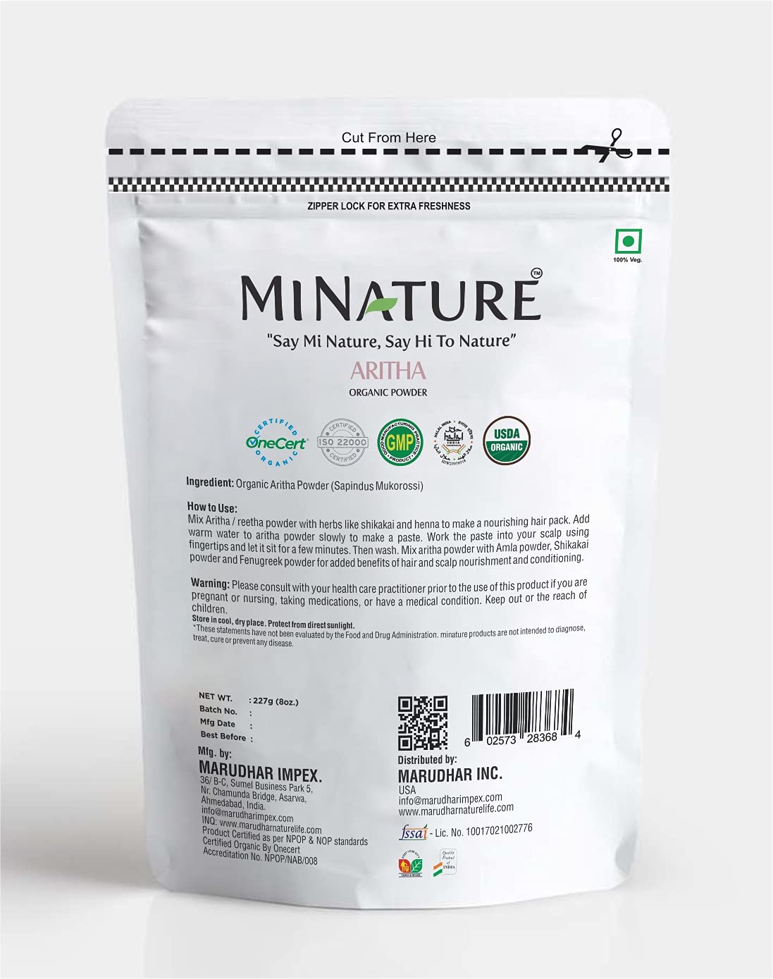 ARITHA - Reetha prah za kosu i masnu kožu 227g,Mi Nature-Indija original