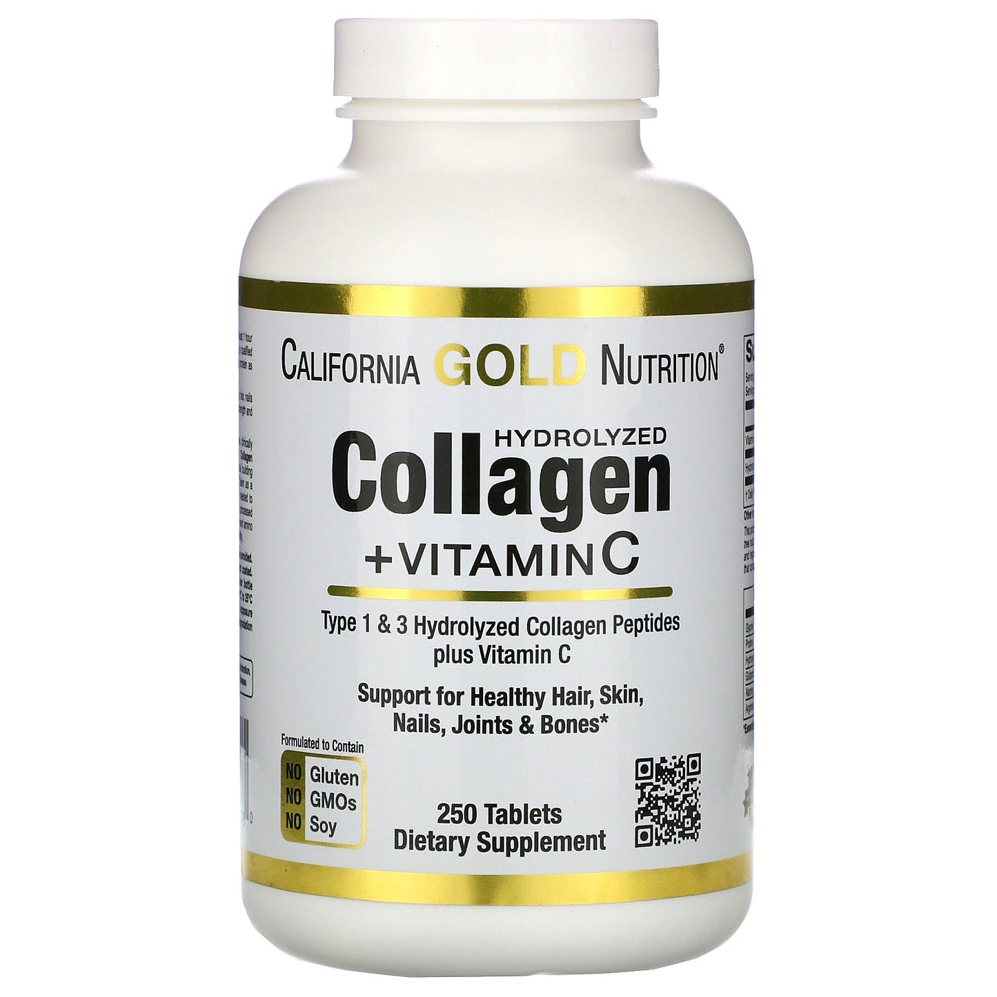 Collagen Peptides - Hidrolizovani KOLAGEN Peptidi   + Vitamin C, Type 1 & 3, 250 Tablets, California Gold Nutrition - USA