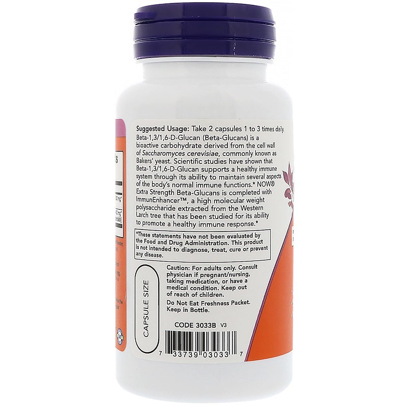 Beta-Glucans, with ImmunEnhancer, Extra Strength, 250 mg, 60 Veg Caps.(Now Foods)