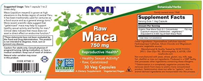Maca, Raw, 750 mg, 90 Veg Capsules;Organsko-6.1 koncetrat;Gelatizovana i bolje svarljiva-(Now Foods)