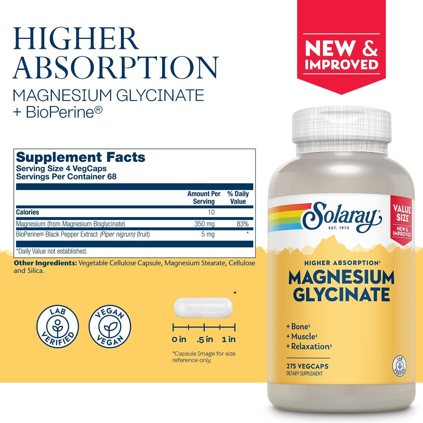 Magnezim Glcinat-Solaray, Magnezijum glicinat visoke apsorpcije, 350 mg, 120 veg.caps