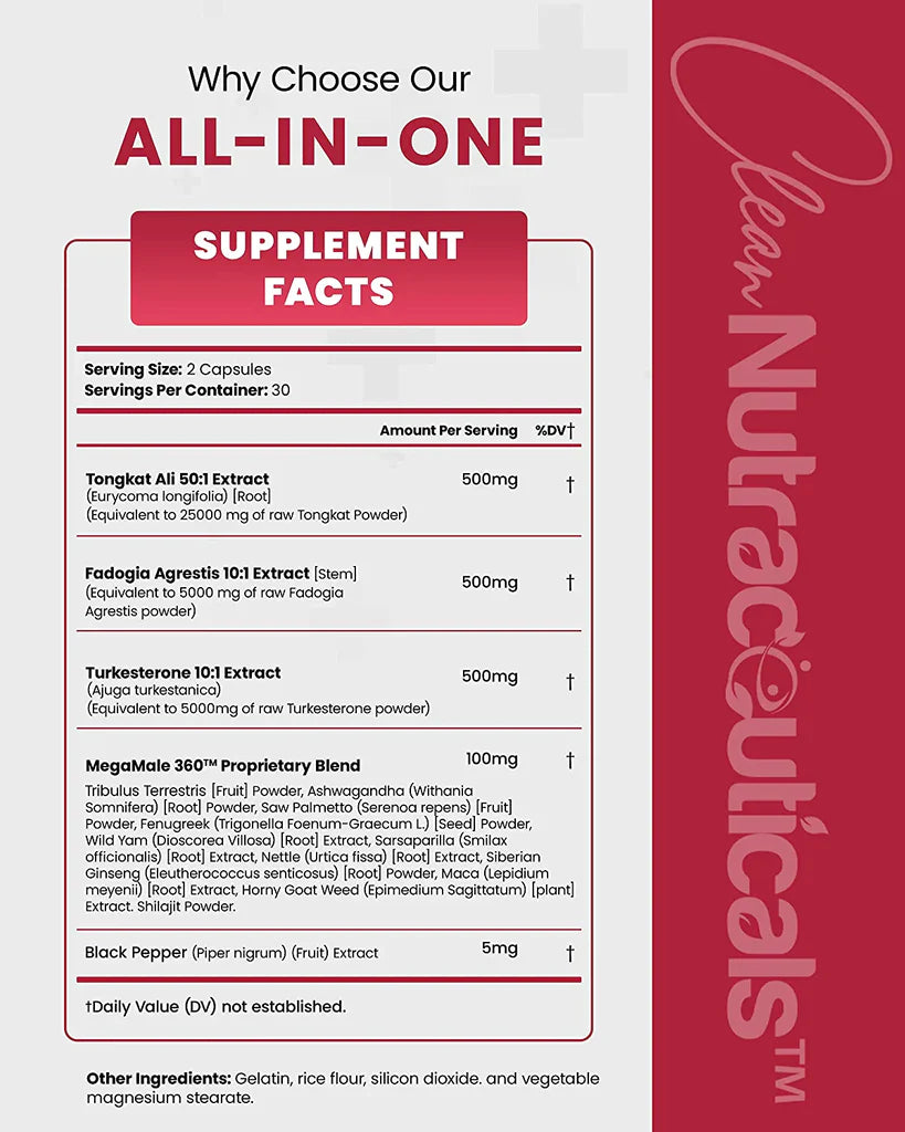 MEGA MALE- komplex 60 caps. sa Tongkat Ali,Fadogia,Turkesterone&HORNY Goat Wed sa komplexom biljnih mocnih dodataka uljučujuću i čiveni Shilajit + ostali.... sa Blak Paperom za bolju apsorciju, Mi NATURE