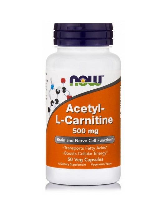 Acetil-L-Karnitin, 500 mg, 50 veg kapsula, NOW FOODS-USA